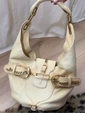 Jimmy Choo Beige Leather Shoulder Bag with Gold Hardware